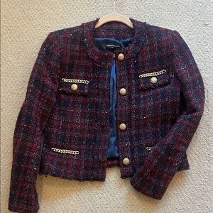 Generation Love Red and Navy Tweed Blazer with Gold Details
